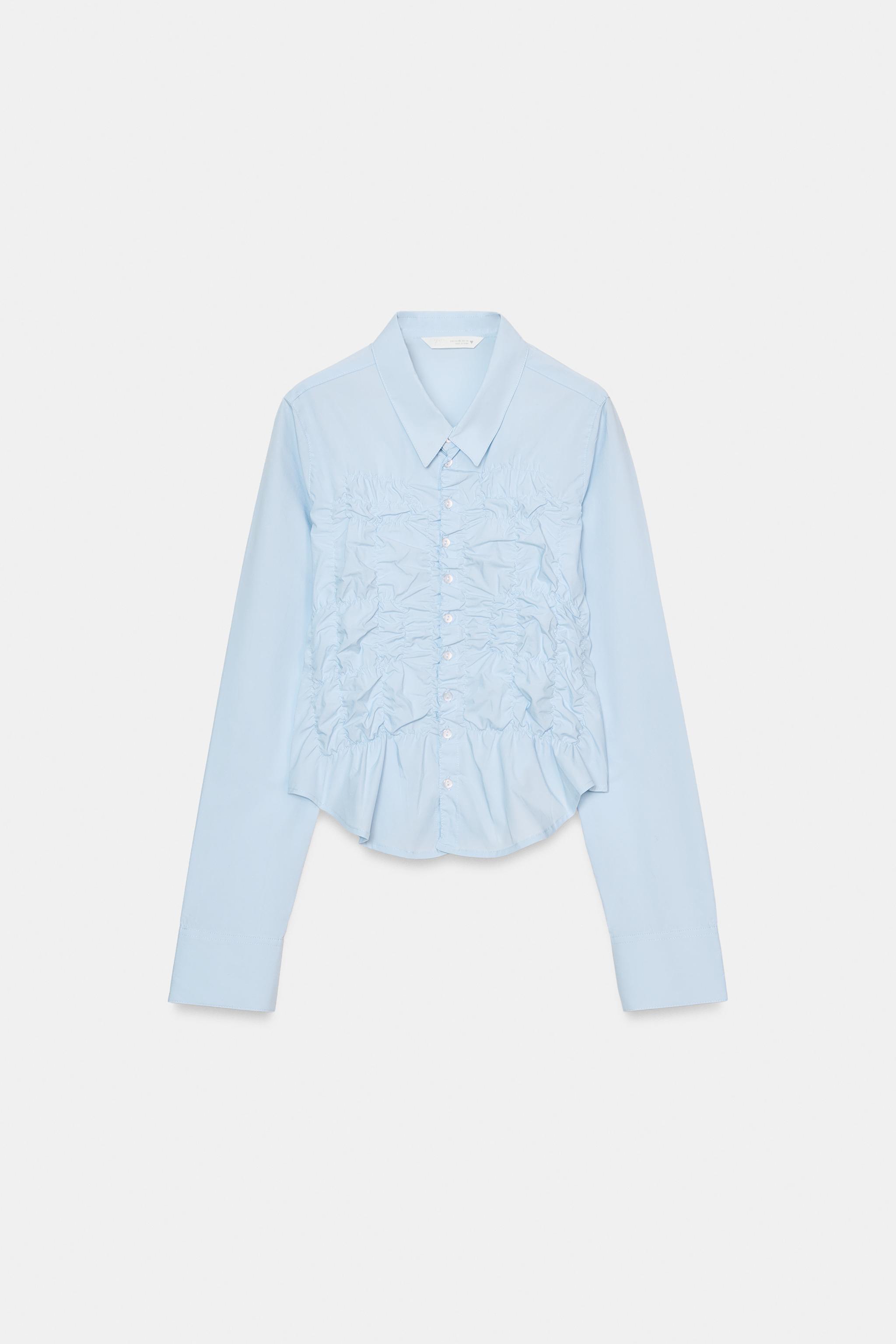 POPLIN SHIRT WITH ELASTICATED RUFFLES